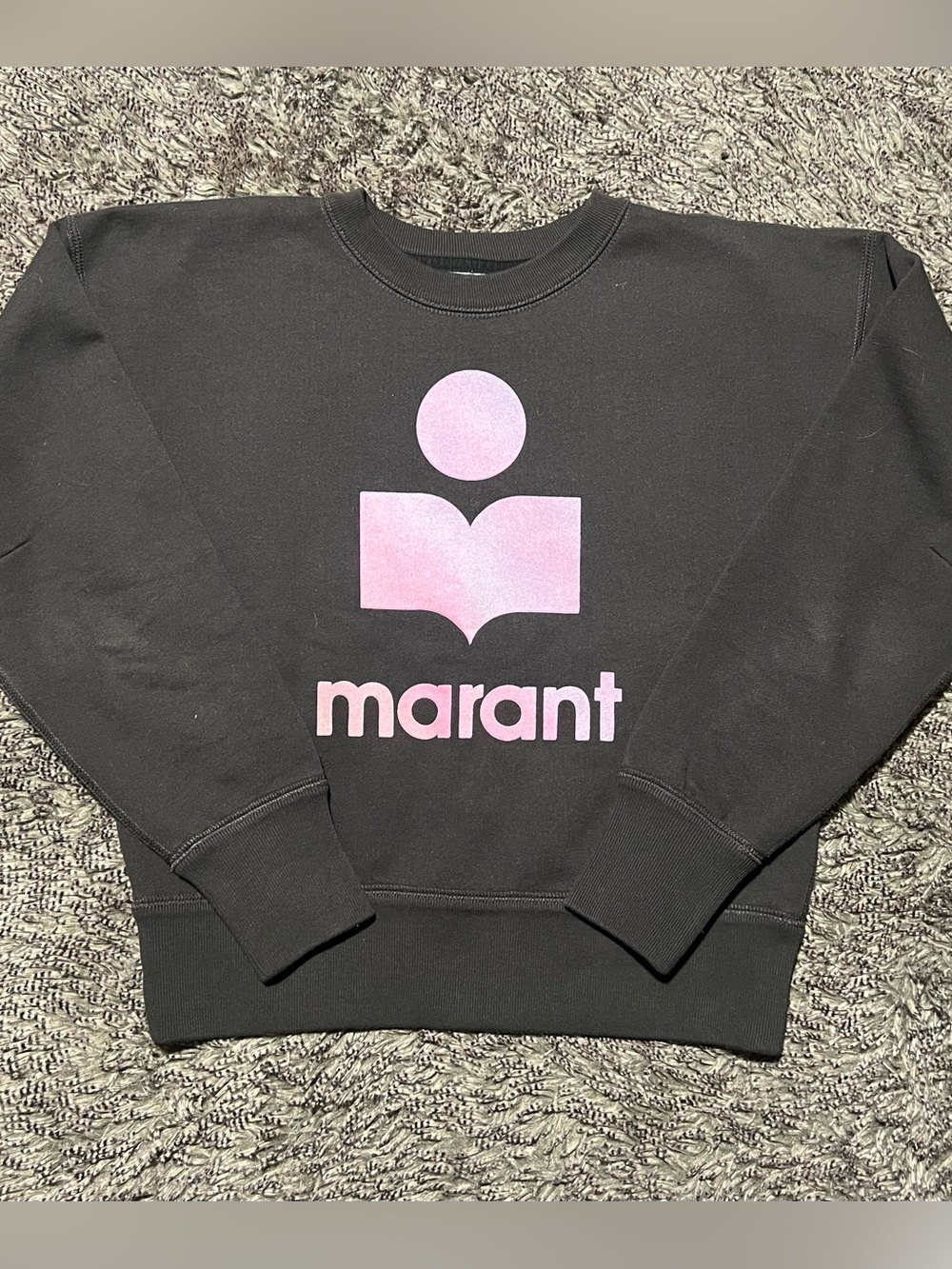 Authentic Isabel Marant Black Crewneck Sweatshirt with Pink Logo
